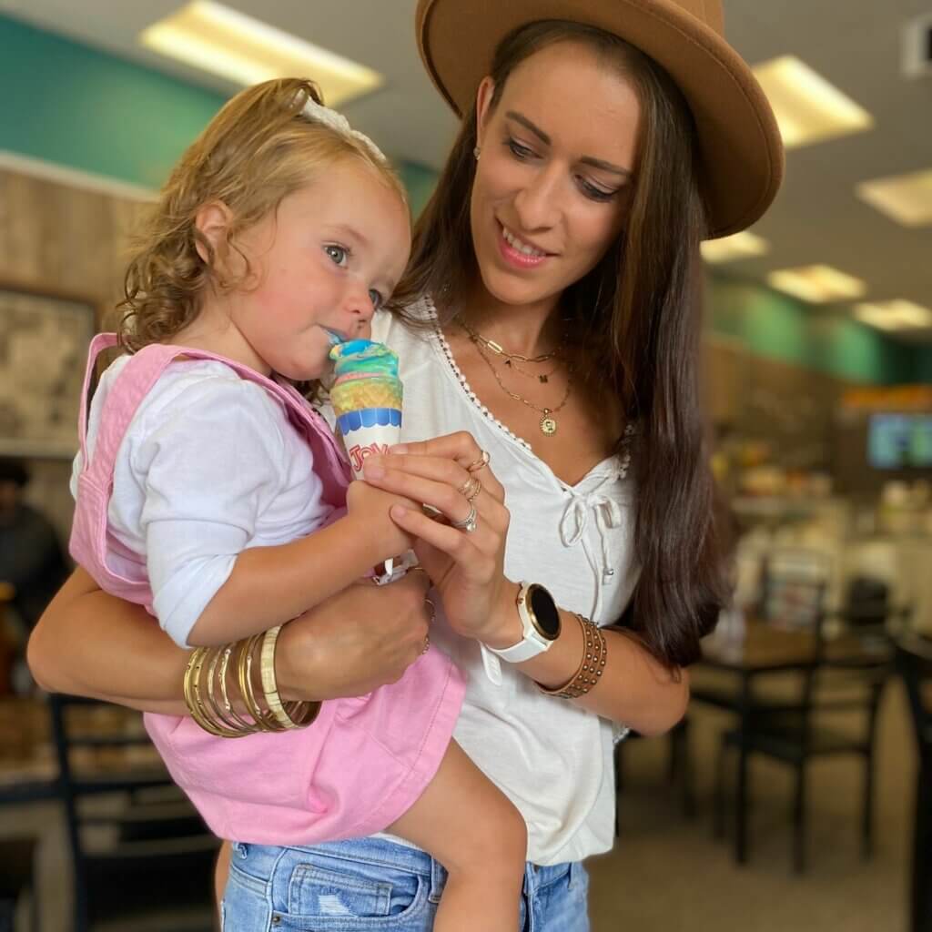 Lady with Little Girl with Ice Cream in Baraboo, WI