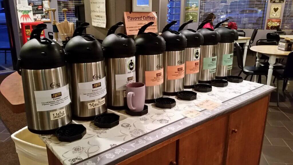 row of various coffees
